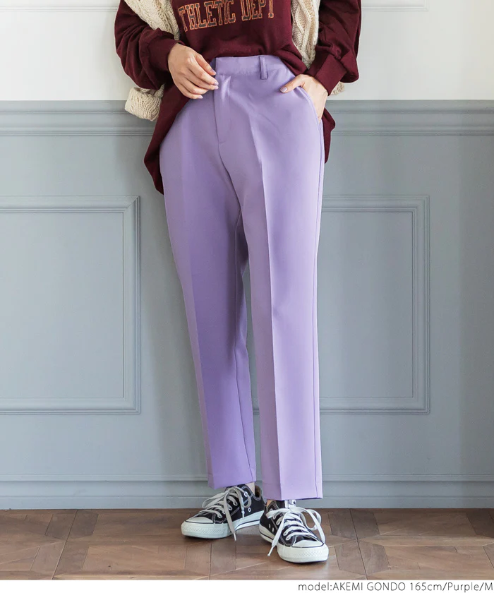 日本 COCA - 優雅日常打褶西裝褲-丁香紫