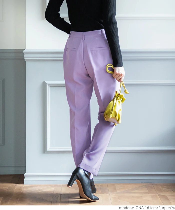 日本 COCA - 優雅日常打褶西裝褲-丁香紫