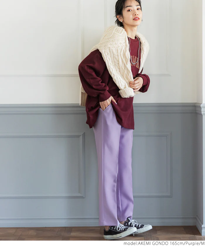 日本 COCA - 優雅日常打褶西裝褲-丁香紫