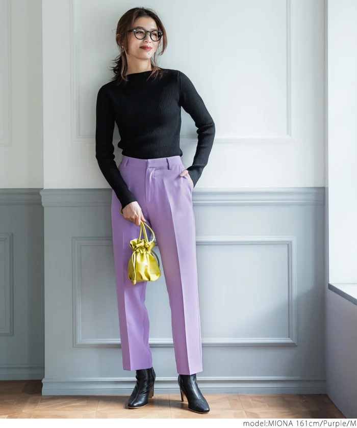 日本 COCA - 優雅日常打褶西裝褲-丁香紫