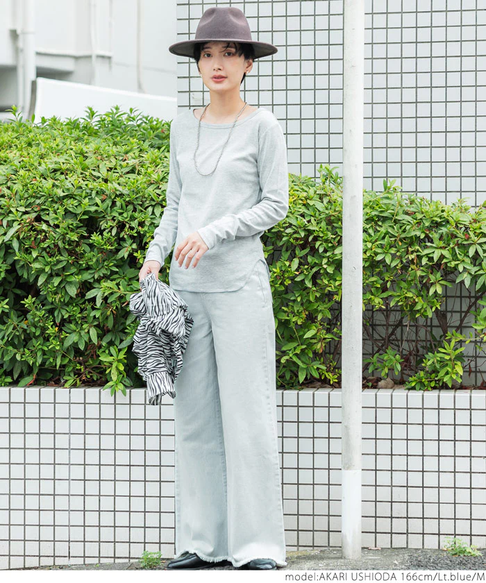 日本 COCA - 修身垂墜丹寧寬褲-淺藍