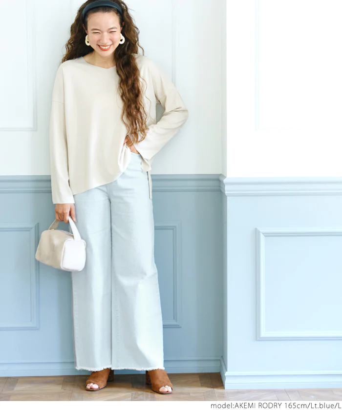 日本 COCA - 修身垂墜丹寧寬褲-淺藍