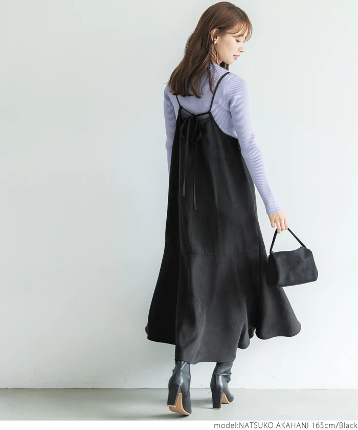 日本 COCA - 優雅燈芯絨魚尾吊帶裙-大人-墨綠