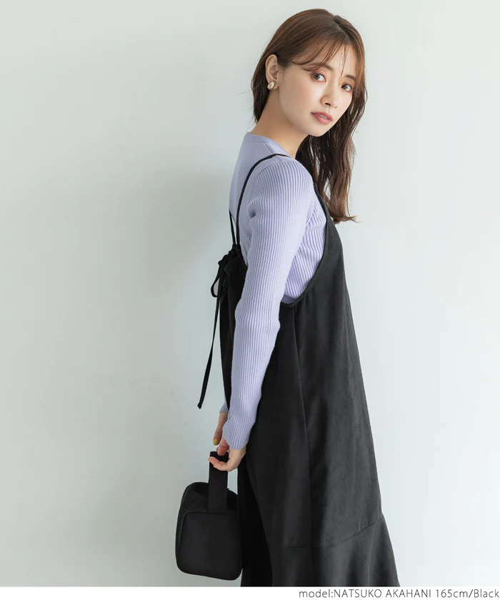 日本 COCA - 優雅燈芯絨魚尾吊帶裙-大人-墨綠