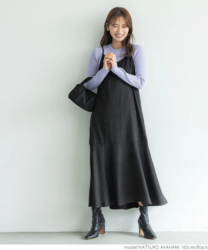 日本 COCA - 優雅燈芯絨魚尾吊帶裙-大人-墨綠