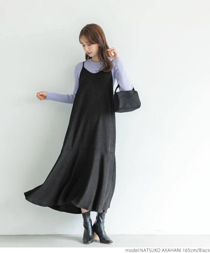 日本 COCA - 優雅燈芯絨魚尾吊帶裙-大人-墨綠