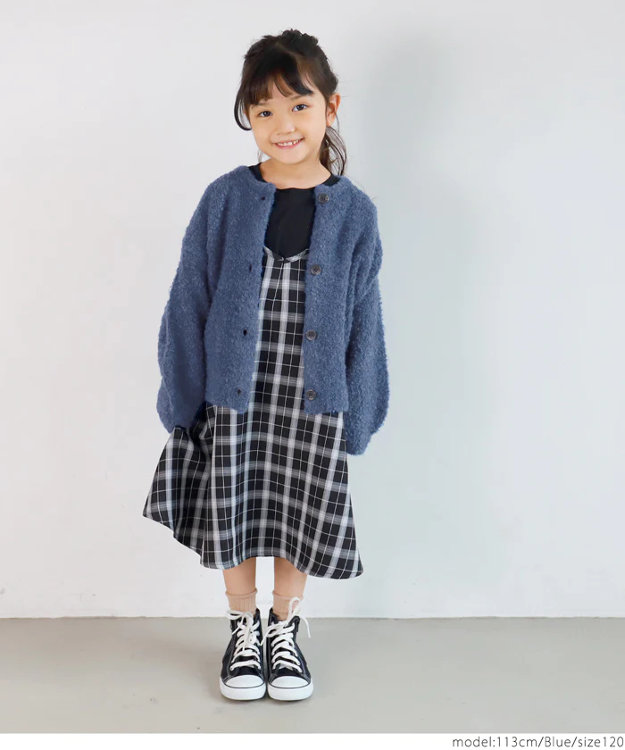 日本 COCA - 捲捲毛絨泡泡袖針織外套-孩子-萊姆黃