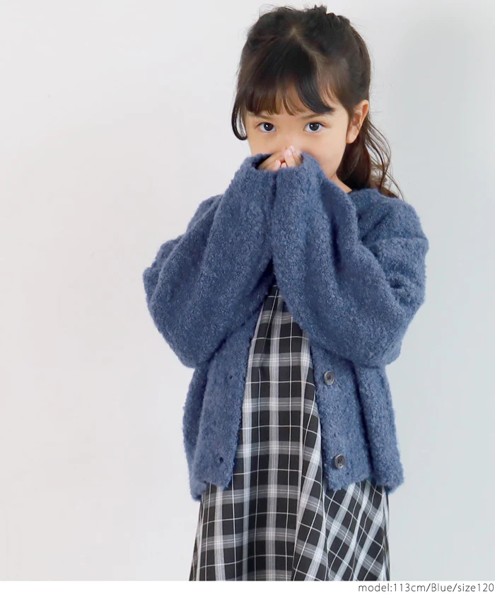 日本 COCA - 捲捲毛絨泡泡袖針織外套-孩子-萊姆黃