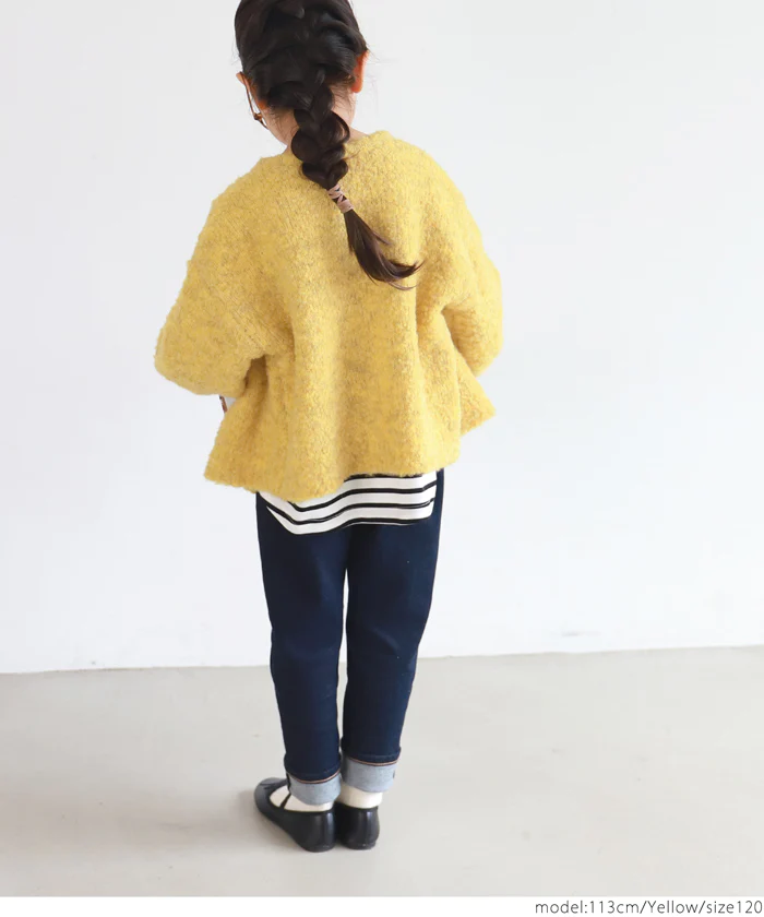 日本 COCA - 捲捲毛絨泡泡袖針織外套-孩子-萊姆黃