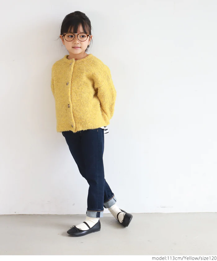 日本 COCA - 捲捲毛絨泡泡袖針織外套-孩子-萊姆黃
