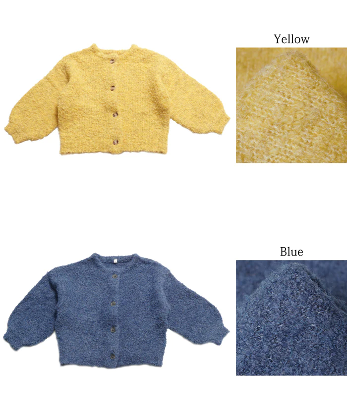 日本 COCA - 捲捲毛絨泡泡袖針織外套-孩子-萊姆黃